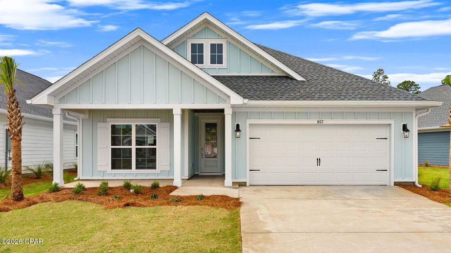 Welcome to 893 Crystal Bayou Boulevard, a new home at Breakfast Point East in Panama City Beach Florida. This home is ready for move in and features 2,300 square feet of naturally lit open living space and modern finishes. As you enter this home you will find a foyer with EVP flooring leading you past the first of three guest bedrooms and the guest bathroom. 

Continuing to the heart of the home, a large open concept living area awaits filled with natural light from the many windows and high ceilings. The kitchen has a center island and is open to the dining and living areas. Elegantly appointed, it is designed with quartz countertops, Herringbone tile backsplash, EVP flooring, and a single basin undermount sink in the island. Just off the kitchen, you'll find a secluded hall leading to the primary bedroom. An exceptional feature of this home includes a gas cooktop stove. 

Located in a private area of the home, this bedroom offers high ceilings and large windows. The luxurious primary bath is complete with an oversize tile shower, a dual sink vanity with quartz countertops, and a large walk-in closet with shelving. The laundry room is also conveniently located at the other end of the hallway. All three guest bedrooms can be found on the other side of the home along with the two full guest bathrooms. 

Beyond the interior features and details, every home is equipped with Smart Home Technology. This thoughtful integration of technology ensures that your new home is perfectly designed to meet the demands of modern life.