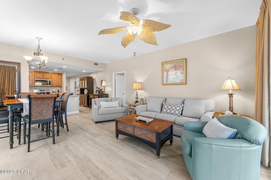 CURRENTLY UNDER CONTRACT - SELLER WILL CONSIDER BACK UP OFFERS. Just listed is this coastal inspired furnished, pristine three bedroom END UNIT condominium with three full bathrooms at Splash on the sugar white sand shore of the coveted 'West End'' of Panama City Beach, yet just about two miles West of Pier Park.  This condominium unit has never been rented out because it's been a second home for the original owners. They've meticulously cared for it as their second home and it shows from the time you walk in the foyer, to throughout each room. Each bedroom has its exclusive covered balcony to soak up all the beach and Gulf views, day or night. This floor plan with a true ''lock-out unit'' allows for use as a three bedroom, and you always have the option of it being separated into a two bedroom condo and one bedroom, allowing for multiple rental income scenarios. All interior flooring was replaced with waterproof  COREtec luxury vinyl wide plank throughout for a seamless flow in 2020. New appliances in 2020. The main HVAC was replaced in 2025, with the secondary one being replaced in 2021. This condo has many comfort factors such as seven foot deep balconies ( generous enough for chaise loungers ), high end furnishings like Tommy Bahama, black-out drapes in each room, and an Insta Hot tap at the kitchen sink. Splash itself has all the amenities you'd want at the beach such as multiple pools, poolside food and beverage, gym, activities, and beach seasonal beach service. One of the best things about Splash is their owner maintenance program, making it easy to rent the condo out yourself. Quarterly condominium dues are only $2277, which is the same as a one bedroom or two bedroom at Splash.