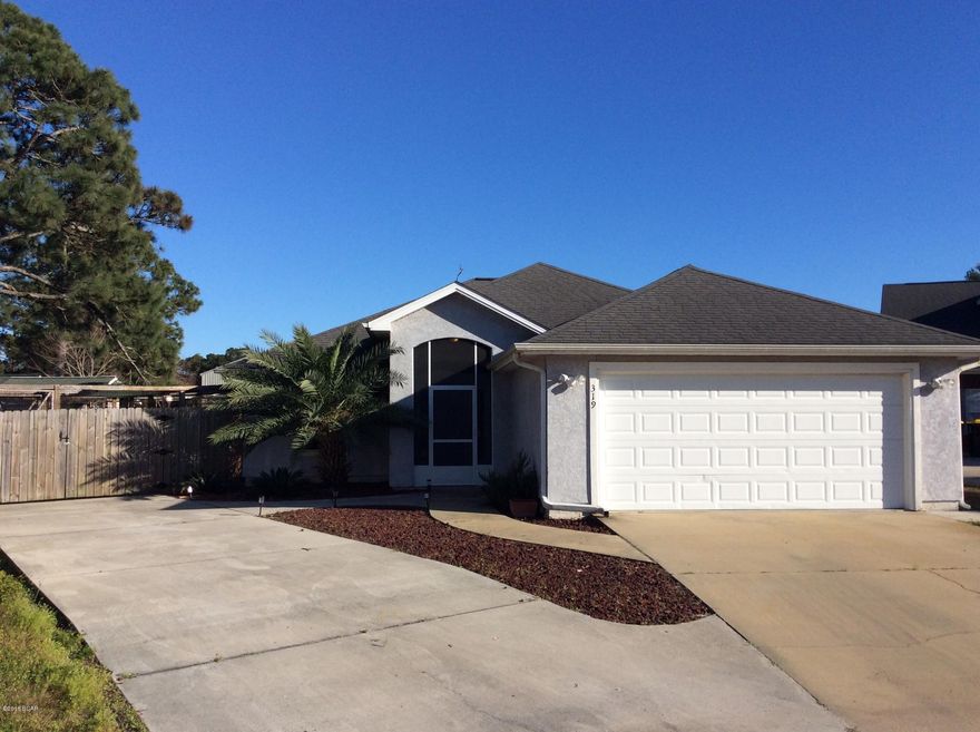 Wonderful home in Hidden Pines, close to the Navy Base! Tucked away in the back of the neighborhood on a private Cul-de-sac and backing up to Patronis Elementary, this home offers peace and quiet and direct access to school for the kids! 3 bedrooms, 2 baths, plus an office or bonus room. Exterior features permanent hurricane shutters (Miami Dade rated), seamless gutters, nice landscaping, sprinkler system in the front yard, privacy-fenced backyard, & a 20-year wear 'Choice' deck in back. Beautiful front door opens up to the tiled entry & large living room. Raised ceilings with display nook enhance this rooms' appeal.Large master suite has raised ceilings as well, & offers beautiful master bath w/double vanity sinks & nice walk-in closet. Large laundry room, interior painted & MOVE-IN Ready leads to a 2-car garage. Sparkling kitchen features a nice pantry, breakfast bar, lots of cabinets, Frigidaire dishwasher, and an upgraded large disposal. Home is 1,976 sq. ft. total under roof & 1,493 sq. ft. heated and cooled. This home is a must see and shows easily!