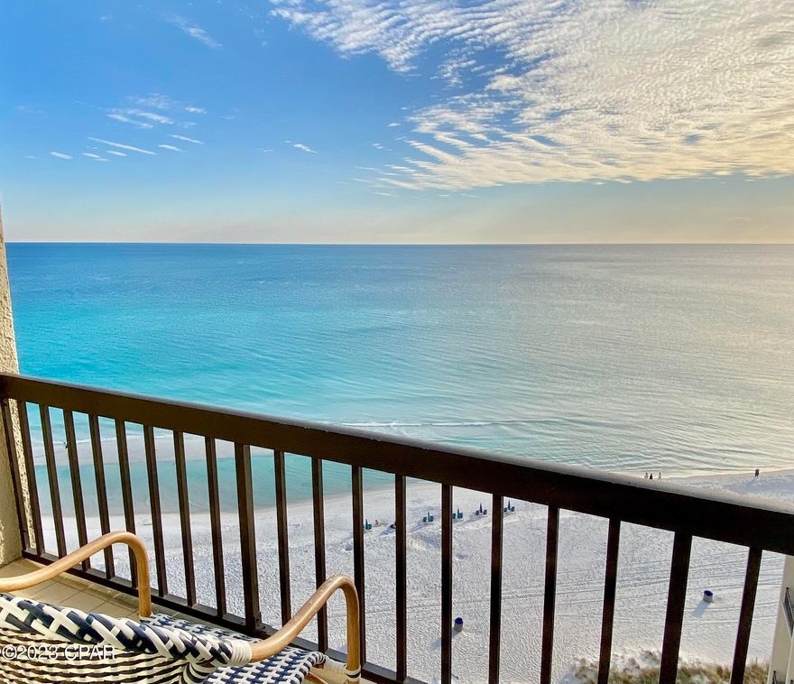 'CURRENTLY UNDER CONTRACT, SELLER WILL CONSIDER BACKUP OFFERS' Imagine life in this south-facing fully furnished penthouse unit, enjoying direct gulf and lake views from the living room and balconies. LVT floors flow through the bright open living space which incorporates a kitchen, dining area and a spacious sitting area. However, it's the stunning gulf views that draw the eye from the moment you walk inside. The newly updated kitchen has pristine white cabinets, a blue mosaic tile backsplash and stainless appliances. Beyond the quartz-topped bar, there's a dining area and several windows casting daylight across the room. Sliding glass doors open onto the balcony with the ultimate views of the white sandy beach and emerald gulf. Two bedrooms are complemented by two bathrooms with a washer-dryer in the half bathroom. The guest bedroom boasts gulf views while the master suite has a private balcony delivering both lake and gulf views. Currently, this is the best-priced unit in Pinnacle Port, which has the best amenities of any condo complex in Panama City Beach. These include two swimming pools (one heated out of season and partially covered for shade in summer), four tennis courts, an exercise room, basketball, a playground, saunas, shuffleboard and bocce courts. Boat and jet ski owners will appreciate the boat ramp and 26 free boat slips while families will love the free poolside cinema in summer. As well as the beautiful sandy beach, owners and guests can go kayaking, paddleboarding, fishing, boating and nature spotting on nearby Lake Powell. In the evening, head over to nearby 30A for a fine dining experience or into Pier Park for a range of shopping and nightlife. This unique complex is popular year-round and is ideal as a winter home or vacation rental for snowbirds with annual rental projections reaching up to $60,000. Call today for a showing!
Buyer should verify all data and dimensions if important.