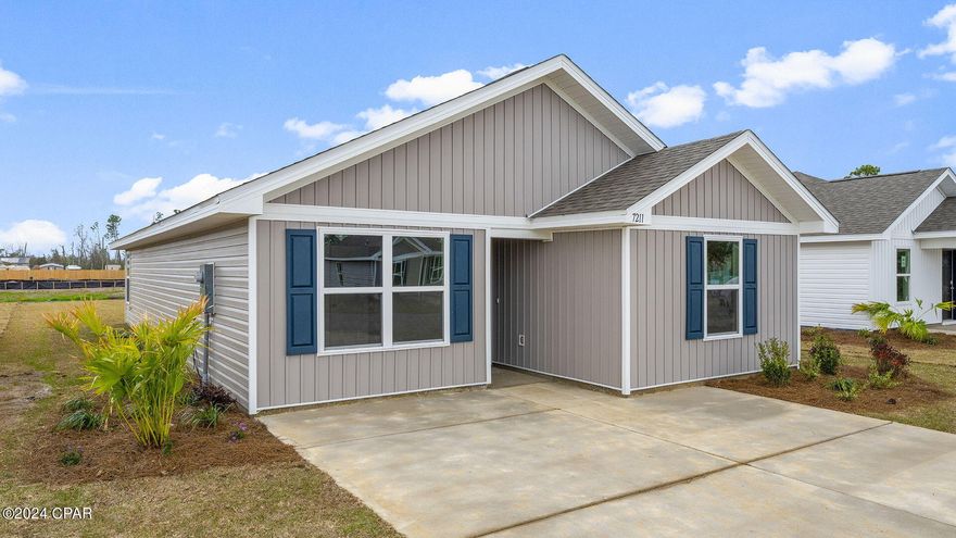Morningside features single story, cottage style homes with highly sought after large yards. This Sullivan floor plan is located on Lot 104 at 7211 Madison Square Drive. This home is a cozy 4-bedroom 2 bath, 1439 square foot open floorplan. The bedrooms are a split floor plan with the primary bedroom being at the back of the home and additional bedrooms just off the entry hallway. One of the exceptional features of this floor plan is the large storage closet just off the foyer. Three bedrooms share a bath with shower/tub combo and a single vanity. The main living area is open and spacious with a kitchen featuring stainless appliances, granite countertops, LVP flooring, and beautiful cabinetry in Ivory. Off the kitchen you will find a laundry room and a large pantry, allowing for plenty of storage. The primary bedroom features a large closet and a bathroom with shower.  Morningside is a beautiful new community located in Panama City, off Highway 231. This community is only 15 miles from Tyndall AFB and a short distance to great schools and ample shopping and dining.