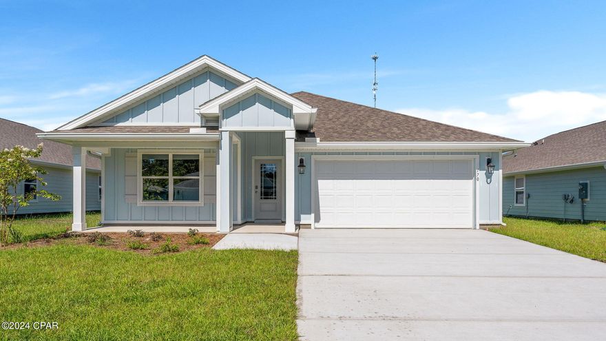 New Construction home located at 282 Cades Court in the Palmetto Bluff subdivision of Port St Joe FL. This home is situated on a larger corner lot. The Cali floor plan is adorned with beautiful granite countertops, stainless-steel appliances, engineered vinyl plank flooring throughout the home, and more, the Cali at Palmetto Bluff is designed for comfortable, cozy living. As you enter this 4 bedroom, 2 bath home, you will see 1,799 square feet of spacious living. Inside you will see 8' ceilings throughout, engineered vinyl plank flooring throughout the home including the bedrooms. Beautiful granite countertops, white cabinetry and a spacious open living room and kitchen make this home perfect for having guests over. The kitchen has a large center island with cabinets underneath, ideal for serving food and extra storage. The kitchen also has a spacious pantry, and the stainless-steel appliances include smooth top range, microwave, and dishwasher. The primary bedroom has soft carpet and its own bathroom featuring a spacious walk-in closet with ventilated shelving, a double vanity with granite countertops, and a separate shower and tub. On the outside you will see the soft beach colors on each of the homes with durable Hardi Board around the home. The Cali features a covered rear patio to sit and enjoy the beautiful Florida weather. Each home in Palmetto Bluff has sidewalks that intertwine the community for you to enjoy your walks with the family during the gorgeous sunset views in Port St. Joe. Homes are subject to prior sale or rent. Home and community information, association fees (if any), included features, terms, availability and amenities, are subject to change at any time without notice or obligation. Drawings, pictures, photographs, videos, square footages, floor plans, elevations, features, colors and sizes are for illustration purposes only and will vary from the homes as built.
The primary bedroom has soft carpet and its own bathroom featuring a spacious walk-in closet with ventilated shelving, a double vanity with granite countertops, and a separate shower and tub.

On the outside you will see the soft beach colors on each of the homes with durable Hardi Board around the home. The Cali features a covered rear patio to sit and enjoy the beautiful Florida weather. Each home in Palmetto Bluff has sidewalks that intertwine the community for you to enjoy your walks with the family during the gorgeous sunset views in Port St. Joe.