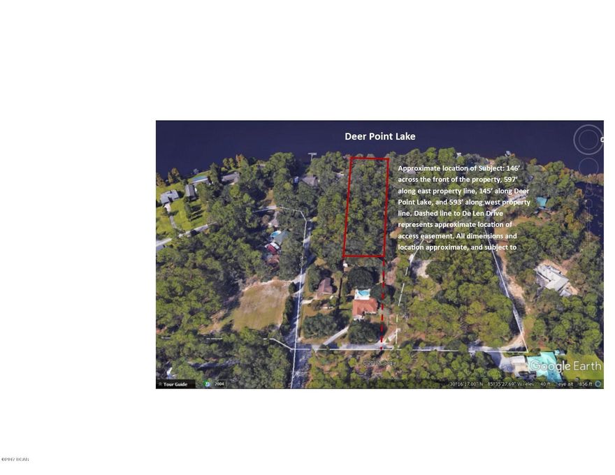 PROPERTY IS UNDER CONTRACT WITH A CONTINGENCY. SELLER IS ALLOWING PROPERTY TO BE SHOWN AND IS ALLOWING BACK-UP OFFERS. Beautiful waterfront lot, located on expansive part of Deer Point Lake! Almost two acres, with 145 feet of frontage on the lake, and about 595 feet in depth. Zoned single-family residential, beyond that build the home of your dreams, providing your family the privacy they desire. Access to De Len Drive is provided across the property directly to the east of the subject, 4233 De Len Drive. The bulk of the property appears to be located in flood zone ''X'', not requiring flood insurance. Photos are pre-Hurricane Michael. Thank you for considering this property!