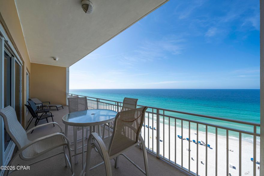 Welcome to Sterling Beach Unit 1402, where breathtaking Gulf views and elevated coastal living come together in one of Panama City Beach's most beautiful resort communities.
Perched on the 14th floor, this stunning 3-bedroom, 2-bath Biscayne floorplan features 10-foot ceilings and dramatic floor-to-ceiling glass, filling the home with natural light while showcasing sweeping views up and down the emerald coastline.
From the moment you enter, the spacious design and elegant finishes stand out. Oversized crown molding, expansive rooms, and an open Gulf-front living area create the perfect setting for relaxing after a day on the beach or entertaining family and friends.
The residence is offered fully furnished and rental-ready, making it ideal for a vacation home, investment property, or full-time coastal residence.
The primary suite is a true retreat featuring:
• Extra-large walk-in closet (large enough to convert into a bunk room)
• Double raised vanities
• Walk-in shower with bench seating
• Jacuzzi soaking tub
• Private water closet
Sleeping accommodations include a king in the primary suite, a queen in the second bedroom, and two twin beds in the third bedroom, comfortably hosting family and guests.
Sterling Beach owners and guests enjoy exceptional resort-style amenities, including:
• Tropical free-form Gulf-front pool
• 12-person hot tub
• Gulf-front fitness center
• 44-seat private theater room
• Owners lounge and meeting space
• BBQ and picnic area with multiple gas grills
• Covered pergola seating area
• Bike and kayak storage
• On-site HOA and rental offices
• Covered arrival area with high-speed elevators
Located on Thomas Drive, this premier Gulf-front community is close to everything that makes Panama City Beach special. Within minutes you'll find marinas, fishing charters, diving excursions, grocery stores, and some of the area's most iconic restaurants including Captain Anderson's Restaurant.
Nearby St. Andrews State Park, one of Florida's most visited state parks, offers pristine beaches, nature trails, and incredible wildlife.
If you've been searching for Gulf-front luxury with spectacular views, Unit 1402 delivers the perfect combination of location, amenities, and coastal elegance.
Schedule your private showing today.