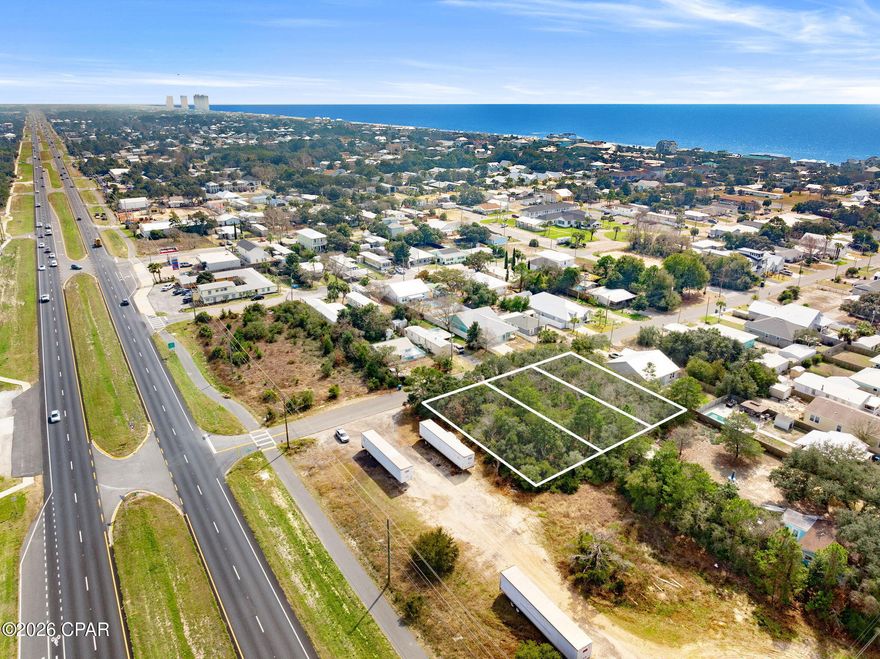 Opportunities like this are few and far between on the west end of Panama City Beach.

This oversized parcel offers a rare chance to own and build in a PRIME location just an 8-minute walk to the beach, while also being conveniently located only 10 minutes to Pier Park and Topgolf, and 10 minutes to 30A.

Situated in unincorporated Bay County, this property offers added flexibility with NO HOA and no short-term rental restrictions making it ideal for a primary residence, second home, or investment opportunity. Zoned R-2, providing added flexibility for a variety of residential options including single-family or potential multi-unit development (buyer to verify)

With water and sewer available and generous dimensions, the potential here is unmatched! 
Whether you're looking to build now or secure land at the beach, this is a standout opportunity in one of the most desirable areas along the Emerald Coast.