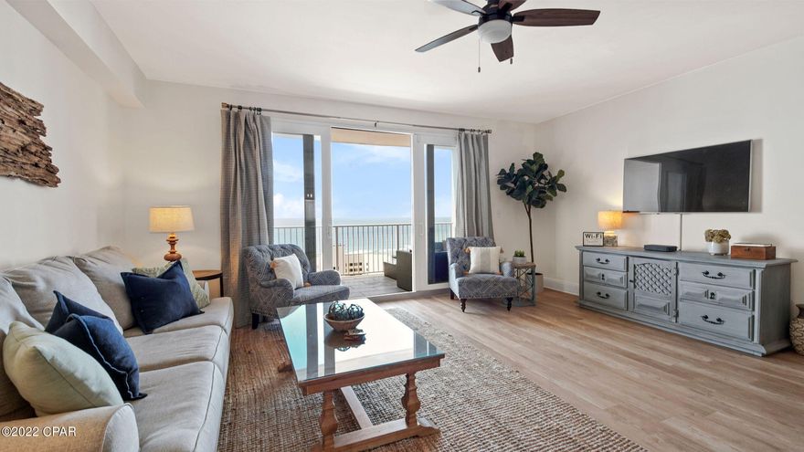 Located on a high-floor of the popular Laketown Wharf complex, this stunning unit has been completely remodeled into a turn-key luxury dwelling for a new owner/investor. This unit separates itself from the rest, yielding higher rental profits for the owner. All-new waterproof and scratch-resistant flooring has been installed throughout, along with stainless steel kitchen appliances, lighting and plumbing fixtures, and phone application-controlled thermostat. All walls and ceilings painted coastal white for a clean and open feel. *This unit is completely booked for the peak season of 2022, generating immediate cash flow for new owner.* Current owner to create agreement to retain current bookings if purchaser wishes to do so. Contact your favorite agent today! *see supplement tab The attached bunk room/bath has been partitioned from the rest of the unit, creating 2 separate bed/bath suites in the unit.  The patio has been tiled and furnished, and a smart lock added to entrance for programming guest access.