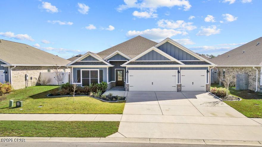 ASSUMABLE VA LOAN at 2.75%! 
This meticulously maintained 4 bedroom, 3 bathroom home is the definition of comfort, efficiency, and convenience. The spacious split floor plan offers a 3 car garage, paid off solar panels, rain gutters, fresh paint throughout, and a fully fenced backyard. The average power bill is only $31/monthly; and, the seller is even offering a $5,000 closing cost credit.

Inside, you'll find a bright open concept living area with granite countertops, Whirlpool stainless steel appliances, modern finishes, and a Smart Home package, a perfect space for everyday living and entertaining. The thoughtful layout of the Destin floor plan rarely comes on the market and provides ultimate privacy for the main suite, while keeping the 3 guest bedrooms and 2 additional bathrooms conveniently positioned.

Located in a highly desirable community in a growing area of Bay County, residents enjoy access to the new neighborhood pool & pavilion, dog run, and soon to be walking path. The Titus Park subdivision is in close proximity to Publix, restaurants, Starbucks, shopping, North Bay Haven Charter School, and much more.