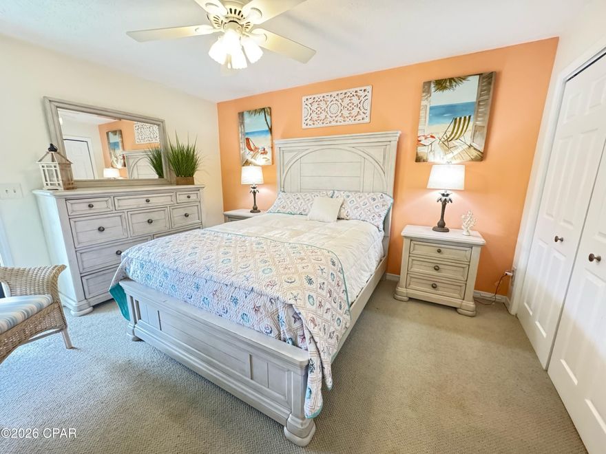 This stunning, updated townhome sits in one of Panama City Beach's most charming golf cart communities -- a true coastal gem.
Freshly renovated and immaculately maintained, the home features new paint throughout, beautiful luxury vinyl plank flooring, and upgraded cabinetry paired with coordinating high-quality furniture. Thoughtfully cared for by its primary resident with no recent rental history, it presents in pristine condition while offering effortless potential as a short-term vacation rental.
Nestled in a prime location in the heart of Panama City Beach, you're just steps from multiple community pools and a pleasant stroll to the beach. The home is not in a flood zone and includes two reserved parking spots directly outside the front door. Additional highlights include a spacious patio with included furniture, recliner couch,  a full-size washer and dryer, a natural gas stove, a 2024 water heater, and an 2018 roof.
On-site amenities make everyday living feel like a perpetual vacation; one of the most amenity-rich communities in PCB featuring:
• 11 pools (5 heated)
• Private Gulf-front beach clubhouse with pool and snack bar
• Tennis, pickleball, and shuffleboard courts
• Mini golf, playground, and fitness center
• Bicycle and golf cart rentals
• On-site dining at The Beach House. 
Just minutes from grocery stores, shopping, and Panama City Beach's favorite local restaurants and attractions. This is far more than a typical beach condo -- it's a turnkey, low-maintenance coastal retreat with smart upgrades already completed. Perfect for both personal enjoyment and income potential. Easy to show -- don't miss this one!