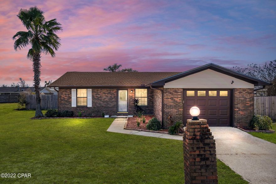 Spacious all brick home convenient to Tyndall Air Force Base. Split bedroom floor plan. Three bedroom, two bath home with a Florida room and fenced back yard. Many updates in recent years! New roof Jan 2019.  HVAC 2019. New appliances in 2020.  Heated and Cooled Florida room overlooking a large privacy fenced back yard. Single car garage and plenty of drive way parking.