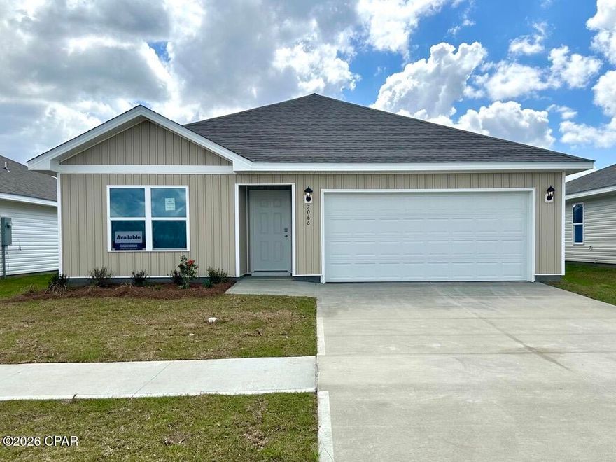 Welcome to the Aldridge, a new home floor plan at Liberty in Panama City, Florida. The Aldridge is one of our one-story floorplans featured in our Liberty community in Panama City, Florida. Featuring a front primary bedroom, 2 car garage, and open living room and kitchen, it is a cozy home designed for the first-time home buyer.

As you enter this 3 bedroom, 2 bath home, you will see 1,293 square feet of spacious, comfortable living. Inside you will see 8' ceilings throughout, engineered vinyl plank flooring throughout the main areas, and soft carpet in the bedrooms. Granite countertops, white cabinetry and a spacious open living room and kitchen make this home perfect for having guests over. The kitchen has a center island that is perfect for serving children and guests, a pantry, white cabinets with soft-close and stainless-steel appliances including a smooth top range, microwave, and dishwasher. Located right next to the dining area, this makes serving meals with ease. The primary bedroom has a spacious walk-in closet and large windows on the front of your home. The primary bathroom and features a double vanity with granite countertops, white cabinets with soft-close, and a shower. The guest bathroom features a single vanity with granite countertops and a shower. Like every home in Liberty, this home comes with Smart-Home technology, using modern advancements to control your new home with ease.

On the outside of your home, you will see durable vinyl siding, a spacious two-car garage with an opener and a fully sodded yard to the property lines. This home comes equipped with dimensional shingles with a limited lifetime warranty, electronic deadbolts on all exterior doors, weatherproof outlets, and hose bibs. Sidewalks line the neighborhood streets for you to enjoy the beautiful Florida weather. Our Liberty community features underground utilities making it less susceptible to damage from severe weather leading to fewer outages and more reliable service. Residents of Liberty can enjoy exclusive access to two amenity centers, complete with two pools, a children's splash pad, two playgrounds for endless fun, a well-equipped fitness center, two pickleball courts and a basketball court to name a few things.

Embrace the lifestyle you deserve where every detail is curated for your ultimate enjoyment. Come and see why the Aldridge is the perfect new home for you. Contact us today to find your home at Liberty!