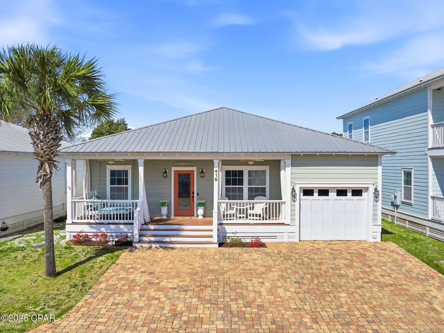 Welcome to 415 Paradise Blvd, a beautiful 3 bedroom, 2 bath beach home located on the desirable west end of Panama City Beach. Inside, you'll find tile and LVP flooring throughout, along with an open-concept living and kitchen area that creates a bright and inviting space. The kitchen features stainless steel appliances and plenty of room for cooking and gathering. The spacious primary suite offers a double vanity, walk-in shower, jetted tub, and a walk-in closet just off the bedroom. Step outside to enjoy the coastal lifestyle from either the front porch or the back patio--perfect for relaxing or entertaining guests. Residents can also enjoy the well-maintained community pool, and the beach is just a short ride away, making it easy to soak up the sun and enjoy everything Panama City Beach has to offer.