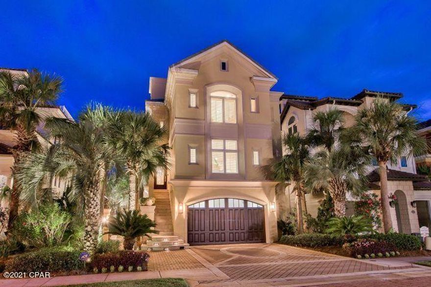 Extraordinary gulf views juxtaposed prominent positioning on a premier 50' of linear beach frontage characterize this masterfully built gulf front estate primely located behind the gates of Destiny by the Sea. Architecturally significant, this resort style beach retreat offers unparalleled amenities including an infinity-edge private gulf-front pool and spa yielding endless views over the emerald green waters of the Gulf of Mexico as well as as a strategic southwest orientation to maximize sunset vistas. This expansive custom-built Mediterranean home boasts luxurious notable features including a private courtyard entryway, private elevator with natural lighting offering access to all four floors as well as an extraordinary rooftop deck complete with a built in bar, outdoor shower, ample

covered storage, half bath, expansive trellis with sun deck and ambient fire table, all of which is accentuated by stunning panoramic gulf and bay views. This property has been recently upgraded with top of the line designer furnishings, accessories, lighting and professional staging/curation by Laura Mckee with Dwell Staging & Design.

This thoughtful open concept layout was specifically designed for legacy living offering four sizable bedroom suites each with uncompromising privacy and well-positioned to enjoy premier gulf vistas. There is a fifth bonus room that could be a potential additional bedroom or third living area located on the top level. The first floor entry level is accessible through the over-sized two car garage or the private courtyard entryway that also has a path directly to the pool deck, outdoor shower, private pool and private beach walkover. The first level is accentuated by the sprawling wrap-around staircase encased in Jerusalem stone and custom iron railing as well as a beautiful exotic fish tank that illuminates the main entryway. There is a full bedroom suite adjacent to the first floor living room as well as a finely appointed kitchen complete with ample cabinetry, dishwasher, basin sink, solid surface countertops and refrigerator with flush paneling. The first level offers immediate access to the pool deck overlooking the Gulf of Mexico including access to a full pool bath as well as heated and cooled storage for beach accessories. The second level is anchored by the expansive living, dining and kitchen layout which boasts a fully open concept with floor to ceiling glass windows perfectly framing elevated views over the Gulf of Mexico. The gourmet kitchen is well-equipped including a spacious center island with ample cabinetry and granite countertops as well as an eat-in breakfast nook with coastal decor and ambient lighting. The second level also features an over-sized south-facing living room complete with a rotund covered porch maximizing the 180 degree view corridors. The third floor is anchored by a sprawling south facing master bedroom offering a full ensuite complete with a wet bar, dual vanities, soaking tub, walk-in shower and private water closet. The master suite also enjoys a south facing rotund private balcony highlighted by comfortable loungers facing southwest to soak in the endless water views. The third floor also yields two additional large bedrooms, each with ensuite bathrooms as well as a spacious laundry room. The fourth level is an exceptional retreat completely remodeled and outfitted for modern entertaining offering a fully equipped serving bar, finely appointed outdoor loungers congregating around a fire table and focused to capture the best view corridors with panoramic vistas as well as a conveniently placed half bath, outdoor shower, bonus room & over-sized storage closet for convenience.

This home has been lightly utilized as a second home and maintained to the highest standard but offering the flexibility to be a short term rental or primary residence. Other notable features include a Lutron lighting system throughout, ample parking available in the driveway as well as a water filtration system and a private office space located on the second floor. Residents in Destiny by the Sea enjoy guard gated and patrolled security. The neighborhood also boasts access to a resort style community pool, onsite exclusive beach chair service including water accessories, clubhouse, onsite CAM manager and primely located within easy proximity to world class shopping, dining and entertainment