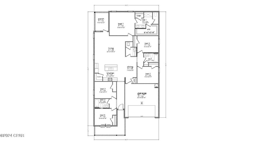 Park Place in Callaway is our closest new construction to Tyndall Air Force Base! This Lakeside floor plan is located on Lot 33 at 275 Lawton Branch Way. As you enter the Lakeside floorplan you will notice immediately the brightness of the entry hallway.  is 5-bedroom 3 bath, 2012 square foot home is an open floorplan with two bedrooms separated by a full bathroom just off the front hallway and two additional bedrooms and a shared bath off the opening living area. The spacious primary bedroom leads to the bathroom featuring a large shower, double vanity, and a large closet. This home is perfect for entertaining or a large family as the living space is open and features a dining area, a kitchen with center island.  Interior features of this home include beautiful Engineered Vinyl Plank flooring, cabinetry that is bright with Ivory tone, and quartz countertops. The bedrooms feature plush carpet. The exterior of these homes includes vinyl siding and fully sodded yards with flower bed at the front entry. Park Place is conveniently located close to shopping, recreational parks, schools, and is only a few minutes to Tyndall Air Force Base.