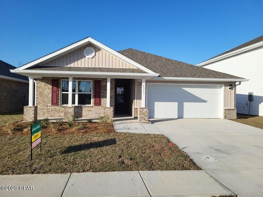 Liberty neighborhood is conveniently located in beautiful Panama City off of Star Avenue near 231.   Located just 25 minutes from Tyndall Airforce Base, 20 minutes to hospitals, and less than 15 minutes to shopping, restaurants, and grocery stores you will be amazed at the convenience once you enter the winding entrance to this beautiful sanctuary. Liberty, D.R. Horton's premier new lifestyle community, offers a 75,000 square foot community center with full gym, wellness rooms and much more.  Additionally, behind the community center is a water wonderland with resort style pool, splash pads, and an outdoor grilling kitchen with seating.   Just when you thought it could not offer more, there are sidewalks, ponds, fountains, and conservation areas throughout this beautiful neighborhood full of nature.
When you enter the Ryder floorplan through the beautiful prairie door, you are amazed at the brightness and width of the entry way into this 4 bedroom 2 bath, 2,093 square foot home.  With 2 spacious bedrooms off the main entry way separated by a full bathroom and another secondary bedroom a little further down the entry way on the opposite side of the you are afforded privacy for all guests or children.  Walk a few steps beyond and enter the open family room overlooked by the huge kitchen island with the dining room to the side.  The kitchen features a coffee bar, walk in pantry, and beautiful white cabinets with laminate countertops.  The primary bedroom and bathroom are located off of the back of the home featuring lush carpet flooring in the bedroom and luxury vinyl plank in the bathroom.  The bathroom offers a large shower, double sinks, and two closets.  The covered back porch is sizeable and private.  This home is situated on a lot backing to the conservation area, sodded on 4 sides, and located entering a cul de sac.
Please call (850)588-1962 or email Panamacityeastinfo@drhorton.com for more information.