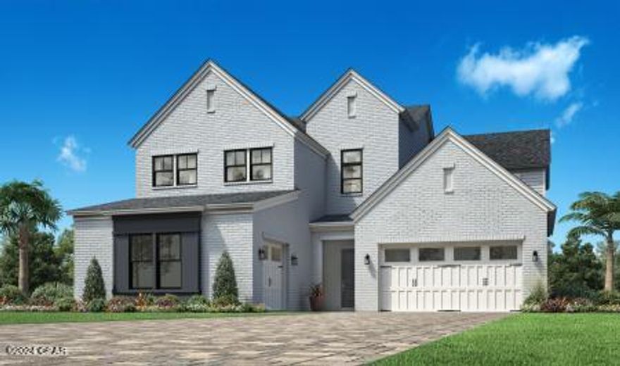 Corner homesite, 3 car garage, 5 bedroom, 3.5 bath, 20 foot ceilings in the great room and kitchen.  Large loft on the second floor.  Quartz countertops throughout. Gated community with amenities coming Spring of 2026.  Resort style pool, fitness center, tennis court, pickle ball, athletic field, tot lot. Breakwater is close to beach, airport, Pier Park and 30Avenue.