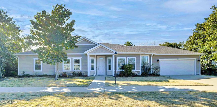 Welcome to Ocean Mist, one of Panama City Beach's best kept secrets. This quiet, gated neighborhood features twenty-four craftsman-style homes, a secluded community swimming pool, a shaded pergola for gatherings, sidewalks for walking, and underground utilities which enhance its charm. The home features a single-level open floor plan with a split bedroom layout, custom cabinets, granite countertops, breakfast bar, stainless steel appliances, crown molding, and a laundry room. The primary suite includes a spacious bedroom, bathroom with custom tile shower, double vanity, and a large walk-in closet. Additional upgrades to the property include wood-grain porcelain tile flooring, sprinkler system, rain gutters, and hurricane shutters. The home is move in ready and can be sold furnished (with minor exclusions). This property is conveniently located on the cul-de-sac next door to the community swimming pool, within walking distance or a short golf cart ride to the world's most beautiful beaches, and just minutes from Pier Park, various restaurants, golf courses, and shopping areas. The quarterly Homeowners Association (HOA) fee includes weekly trash service, maintenance of common areas, access to the community pool and gated access to the community. This meticulously maintained second home, presents a unique opportunity for you to acquire your personal piece of paradise - schedule your showing today! All information is approximate and should be verified by buyer if important.