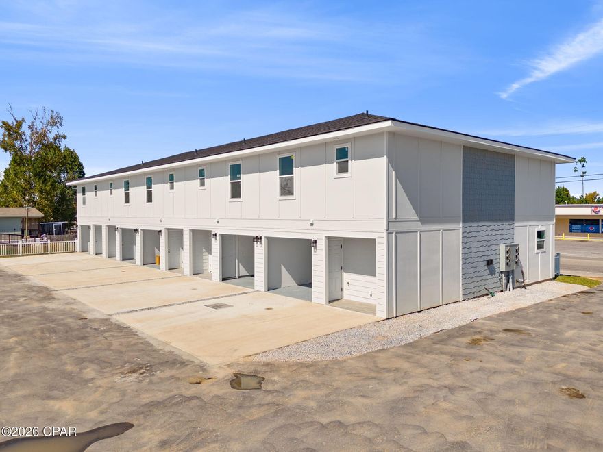 New Construction Townhome Convenient to Tyndall Air Force Base! Newly constructed two-story townhome featuring 3 bedrooms, 2.5 bathrooms, and approximately 1,300 square feet of heated and cooled living space, with an attached one-car garage.

 Community amenities include exterior maintenance and common area upkeep. As soon as you walk through the front door the entrance and grandeur of the entry hall is amazing with the tall ceilings and wide hallway! 

The main level offers an open-concept living, dining, and kitchen area with quartz countertops, stainless steel appliances, breakfast bar, and contemporary finishes.

 A half bathroom is located on the first floor for guest use. Rear access leads to a covered patio. 

Upstairs includes a primary bedroom is an absolute dream! Primary ensuite features a walk-in closet and built-in shelving, along with an ensuite bathroom featuring custom tile work and oversized gorgeous shower. 

Additional bedrooms, full bathroom, and washer/dryer connections are also located on the second level for convenience! Additional features include tall ceilings and modern construction standards. 

New construction may offer potential insurance and energy-efficiency advantages; buyers are encouraged to consult with their insurance and utility providers for specific details. 

The property is located approximately 6.6 miles from Tyndall Air Force Base, 1.6 miles from Winn-Dixie, and 2.9 miles from Under the Oaks Park, with convenient access to shopping, parks, and major roadways. 

Information is believed to be accurate but not guaranteed. Buyer to verify all measurements, features, and usage.