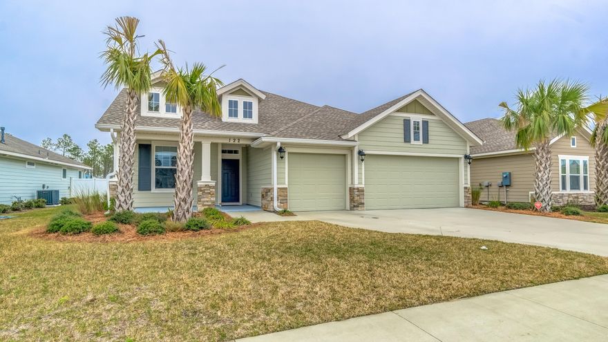 'CURRENTLY UNDER CONTRACT, SELLER ACCEPTING BACKUP OFFERS' Impeccable home in the most desirable and growing community of Breakfast Point! The Clarabelle open concept floor plan features trey ceilings, a large kitchen island with quartz counter tops, stainless steel appliances, gas cooktop and white tiled backsplash matching the cabinetry. Wood floors in living areas compliment the custom window treatments throughout the home. The Master bedroom windows overlook the saltwater pool with privacy provided by the preservation area just across the pond. Master Bath with double vanity, large shower and garden tub. This 4 bedroom home offers a split floor plan plus an additional office behind trendy barn doors. The mud ''room'' next to the 3 car garage and laundry area is the perfect stop for all Includes transferable 2-10 builder warranty. All measurements are approximate, please verify if important.