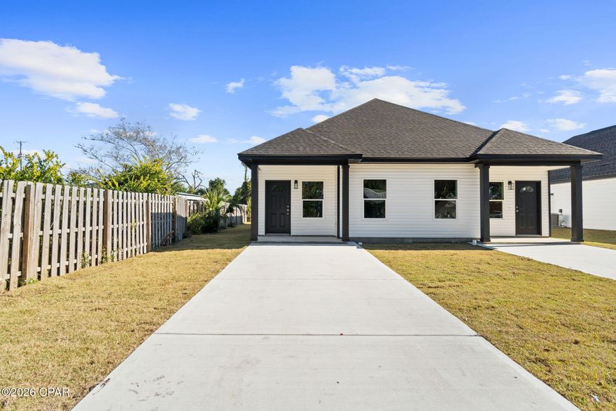 🔥 PRICE REPOSITIONED - EXCEPTIONAL OPPORTUNITY 🔥 Recently repositioned to a highly competitive price, this brand-new 3BR/2BA home offers exceptional value for both investors and first-time homebuyers. Price reflects one unit (half duplex). Whether for a primary residence or rental investment, this property delivers new construction quality at a price point rarely seen in today's market. Built with 2x6 exterior walls, 9-ft ceilings, and double-insulated 8-inch dividing walls for superior durability, efficiency, and sound control. Features include waterproof 12-mil LVP flooring, plywood cabinetry, quartz countertops, and modern fixtures. Fully sodded lot with concrete driveway (2 vehicles). Located near Tyndall AFB, schools, shopping, and beaches--ideal for both living and rental demand. Opportunities at this price point in new construction are extremely limited. Builder willing to consider incentives for multiple unit purchases. Easy to show.