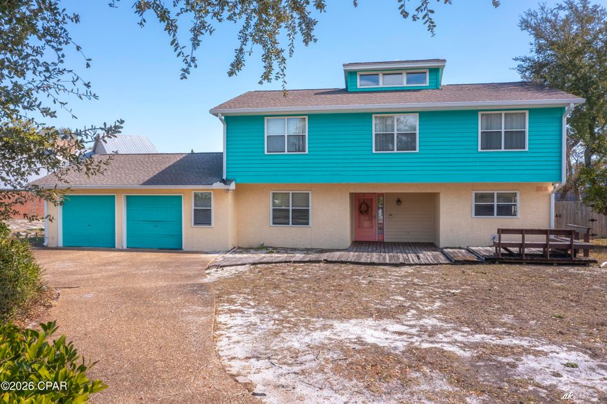 Welcome to 106 Sandollar Drive, a Spacious 4BR/3BA home in desirable Grand Lagoon Shores on the East end of Panama City Beach. Situated on nearly half an acre in a quiet cul-de-sac, this 2-story home offers 2,342 sqft of living space, two living areas, and an open layout great for entertaining.  One bedroom and full bath are located downstairs perfect for guests or an office while three additional bedrooms and two baths are upstairs, including a master suite with vaulted ceilings and balcony overlook.
Exterior features include front and rear decking, a large fenced yard with mature trees, sprinkler system, and extra side driveway ideal for boat parking. Two-car garage.  Located just minutes from local restaurants, marinas, and the beach. Home needs some TLC but is priced to sell, this is  an excellent opportunity in a prime coastal location.