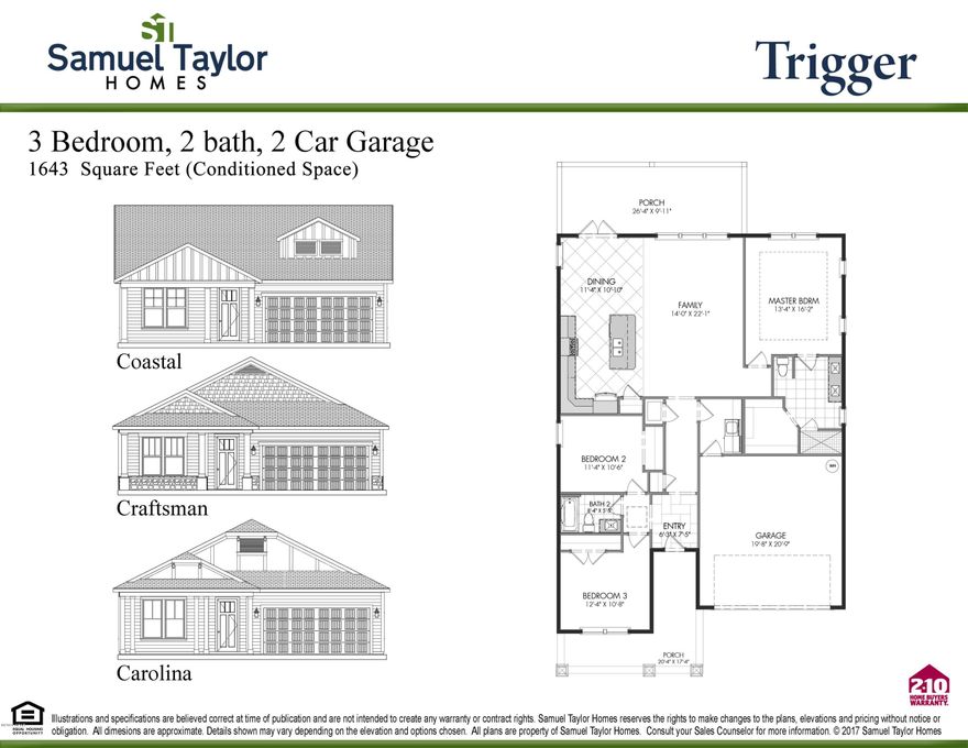 This home features the Trigger floor plan with available Craftsman elevation. 1643 sq ft 3 Bed, 2 Baths, 2 car garage. 3 car garage available. Excellent opportunity to be in the hottest community on the Beach. WALK TO SCHOOL! Top rated Breakfast Point Academy next to the entrance of this lovely master planned community. LOCATION! Groceries, dining and shopping all within a golf cart drive & only 5 miles from Pier Park. Samuel Taylor homes are truly one of the best constructed homes in Bay County. We build our homes with 2x6 exterior studs vs other builders using 2x4's. Not only is it a stronger home, but this also allows us to put R-19 in the walls instead of R-13.  We also use R-38 in our ceilings vs R-30 like most builders. We insulate most of the interior walls to make a very quiet home SS appliance package is standard along with brushed nickel faucets, security system, 8 ft. doors throughout, granite counters in kitchen and baths, raised vanities with under mounted porcelain sinks, over sized tiles, upgraded carpet with 8 lb. padding and much more.