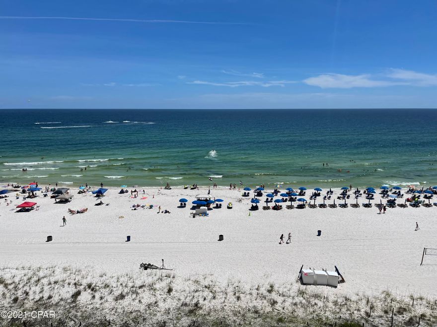 Beachfront Condo for sale in largest PCB resort! In demand, rental ready 2-bed 2-bath. Several upgrades like brand new door/window glass, Tile Flooring, Granite, Cabinets, AC, Water Heater, Appliances. Fresh paint will bring it together. You will love the private beachside balcony full of coastal breezes and sounds of the surf. Pet friendly for Owners. Close to heated tower pool and all beachfront amenities including the huge lagoon pool. Enjoy Private Beach Access, Tropical Pools, Hot Tubs, Sun Decks. Restaurant, Poolside Bar, Market, Pizza Shop. Kids Club with Splash Pad & Activities. Owners play unlimited Golf, Tennis, Pickleball, Shuffleboard. Gym & Salon Services. Gated Entrances, 24-hr Security. Walk to dining, entertainment, shopping across street.