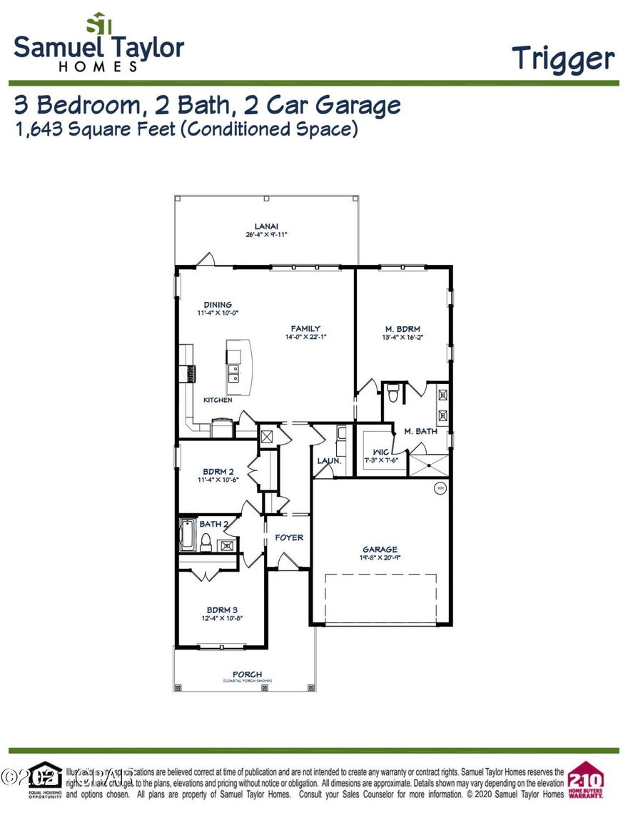 This Trigger Craftsman style 1643 sqft floor plan features a 2-car garage. With 3 bedrooms and 2 baths, this new construction home showcases 9 and 10 foot ceilings, tile and carpeted floors, gas stove, microwave, dishwasher and garbage disposal. The kitchen has a large kitchen island with gorgeous granite countertops. The master bedroom highlights a spacious shower and master bath walk-in closet. Flooring, tile, countertop and other upgrade options are available. Built above hurricane code, all Samuel Taylor Homes include 2'x6' exterior wall framing, hurricane tie down rod and anchor system, architectural shingles and higher insulation ratings. The exterior includes a covered front porch to enjoy the picturesque neighborhood and cover back porch / lanai to entertain or watch the sunset. Please visit the model home located at 206 Basin Bayou Drive for more information! Excellent opportunity to be in the hottest community on the Beach.

See attached document.