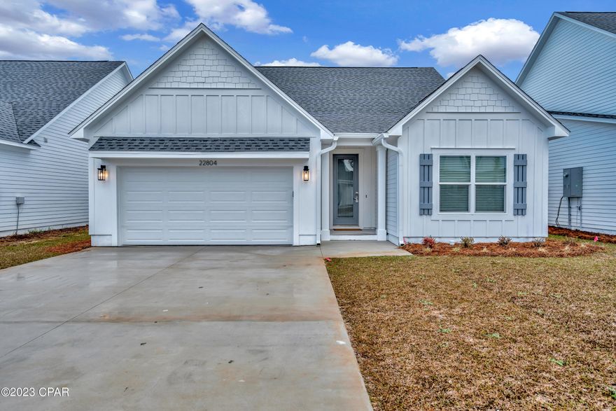 Under contract,  exceopting back up offers.  Beautiful newly constructed 3BR/2B home located on the west-end of Panama City Beach in The Preserve at Lake Powell. This home boasts a large open living/dining/ kitchen area with quarts countertops, large pantry, backsplash, stainless appliances, breakfast island, split-floor plan, attached garage and more. There are double doors off the dining area to a patio and the backyard. This home is perfect for entertaining and is also close to the world's most beautiful beaches, 30A, Pier Park, dining, and outdoor activities. It would be the perfect vacation rental,  primary or second home!