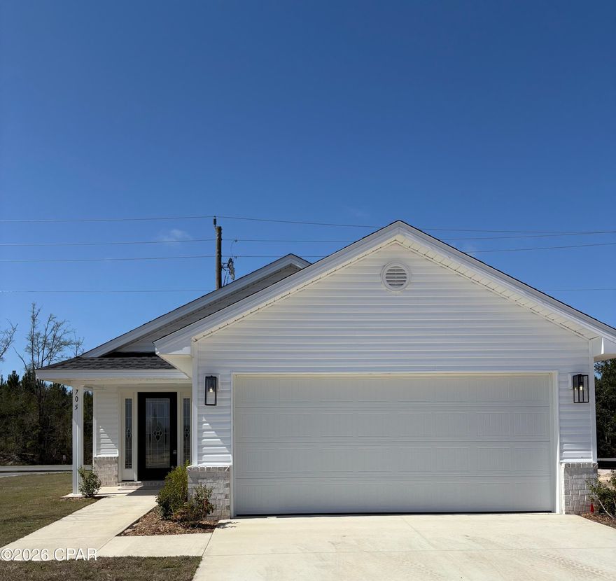 **Model Home** Come experience the desired Fox Glenn community. All new construction homes. Stainless steel appliances, Coretec flooring in formal and wet areas, vinyl siding with brick skirting on the front. Select floor plans with quartz counter tops, others feature granite. This 1,317 square foot home features knock out ceilings in the family room and master bedroom. This community is approximately 9 miles from Tyndall Air Force base, 22 miles from Mexico beach, and 22 miles from Panama City beach. Come and experience the difference with Adams Homes. *Selections may vary*