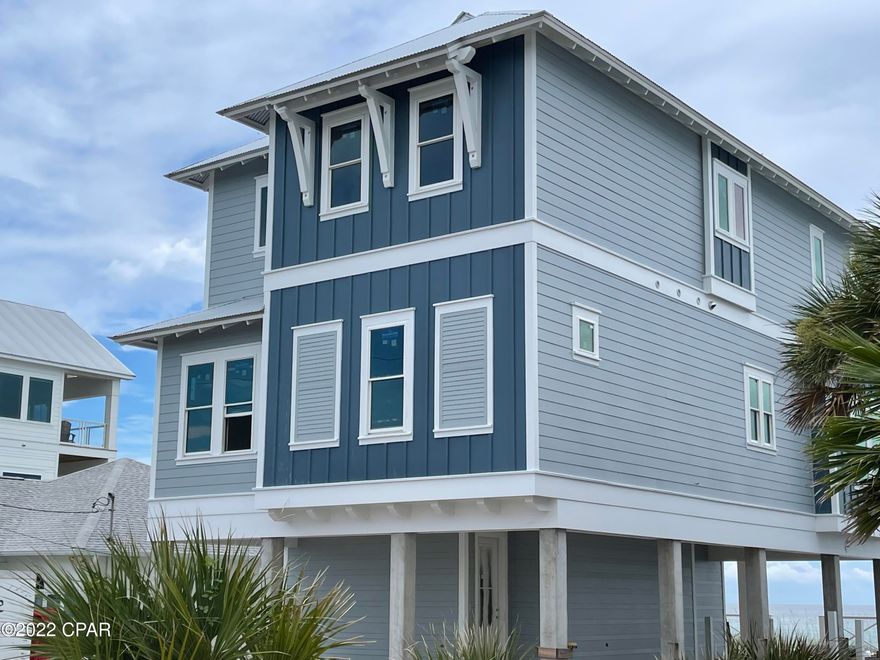 , Brand New Almost finished, Gulf Front Beach House, projected finished date 8/1/24  FULLY FURNISHED, PROFESSIONALL DECORATED. This Beach House is within walking distance to Pier Park and just across the street from Very Popular Dusty Raw Bar, (look for Blue House) The house will be fully Furnished, sleeps 20 and ready to go. This three-story home is built on a 50' x 124' with your own private walk over, pool and plenty of deck room on each floor. The house features two master suites that are gulf side.