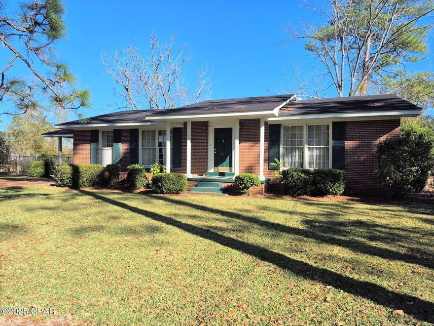 Brick home in the heart of Chipley and close to schools and shopping.  Two spacious bedrooms with ample closet space.  Kitchen has a breakfast bar, lots of cabinet space, and comes with stove, refrigerator, and dishwasher.  Large living room attaches to the formal dining area.  There is a separate den with a bonus room on back for extra space.   Laundry room has a washing machine. There is a storage shed in the back yard for your storage needs.  Has established grape vines on the property and nice landscaping.  Also has a large chain link dog pen.   Located in a quiet area at the end of a paved city street and only one hour to Panama City Beach.