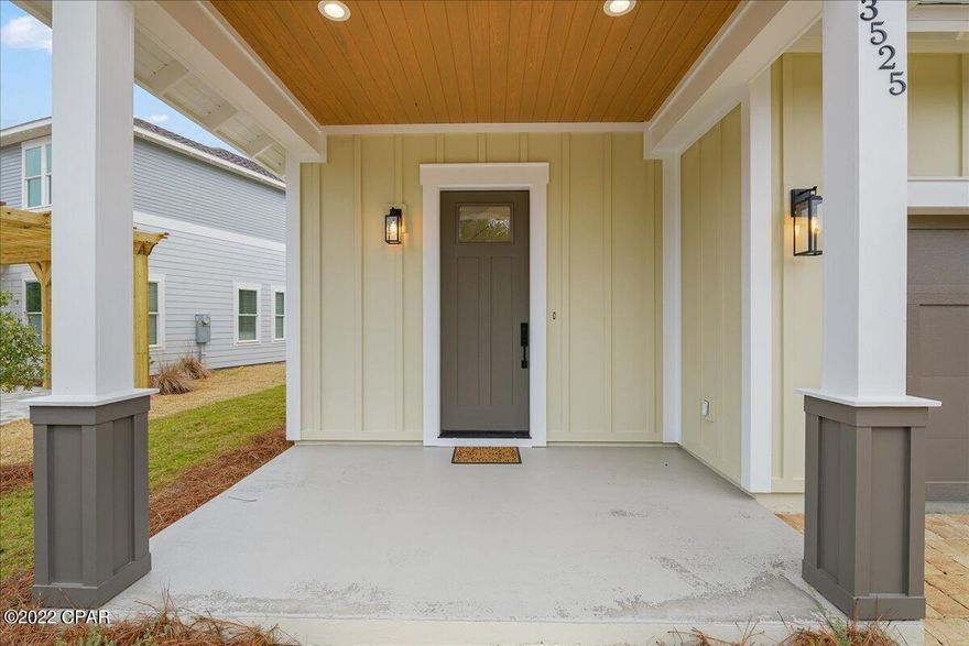 ***Move in ready by February 2022 and will not last long when finished*** Absolutely GORGEOUS 4bd, 2.5 ba new construction home in the exclusive and gated Sanctuary Beach community. Builders spared no expense in upgrades to include wood and porcelain tile floors throughout, dual A/C units, foam insulation in walls and roof, soundproof subfloor, stainless steel appliances, cable railing, shiplap accent walls, tankless gas water heater, gas range, microwave drawer, quartz countertops, media panel, top of the line lighting and plumbing fixtures, impact doors and windows, master bath rain shower shower head(with body sprayer), and freestanding tub. Home is wired for electric if owners choose to convert the range back. All information is approximate and should be verified by buyers if important