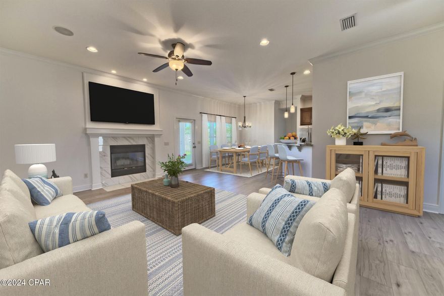 CURRENTLY UNDER CONTRACT, SELLER WILL CONSIDER BACKUP OFFERS. This charming home offers a thoughtfully designed layout and a variety of features perfect for comfortable living with Fresh Paint and New LVP Flooring throughout. The open living area boasts soaring 10' Ceilings and a cozy fireplace accented with Shiplap. The split-bedroom floor plan ensures privacy, with the master suite on one side and guest rooms on the other.

The master suite is a true retreat, featuring two spacious closets and an en-suite bathroom with an extra-long granite vanity, a tiled shower, and separate tub. One of the guest rooms includes a bonus area ideal for an office or flexible space, which could be closed off for added privacy.

The home comes equipped with an LG washer and dryer, one of which is new, as well as a newer water heater (2021). Outside, enjoy a Large Covered Patio that is already wired for a Hot Tub and a partially fenced yard with a storage shed and room for a pool. Additionally, this home is located outside of flood zones for added peace of mind and NO HOA!

Conveniently located close to the Hathaway Bridge, Navy base, boat docks and marinas, and just 2.5 miles from the beach, this property offers easy access to the best of the area.