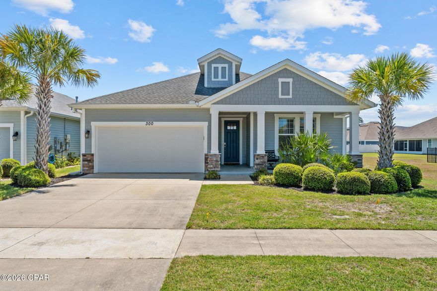 This beautifully maintained 3 bedroom, 2 bath home with a dedicated office/flex space offers style and functionality in one of Panama City Beach's most desirable communities. Step inside to find durable vinyl plank flooring, an open concept layout, and thoughtful upgrades throughout. The kitchen is designed to impress with quartz countertops, a gas range, built-in ice maker, an oversized island and plenty of space for gathering and entertaining. Custom window treatments throughout the home, including elegant Roman shades and timeless plantation shutters. Just off the main living area, French doors open to a versatile office/flex room that can easily serve as a home office, playroom, guest space, or second living area. Out back, enjoy peaceful views as the property backs to a retention pond, offering added privacy and no rear neighbors directly behind you. Plus, hurricane fabric for all windows and doors provides extra peace of mind.

Residents of Breakfast Point enjoy sidewalks throughout the neighborhood, a playground, open green spaces, and a community pavilion with picnic tables. Best of all, you're only 2.5 miles from M.B. Miller County Pier and just minutes from Pier Park, Naval Support Activity Panama City, dining, shopping, and the world-famous white sand beaches.
This one checks all the boxes--location, upgrades, and lifestyle!