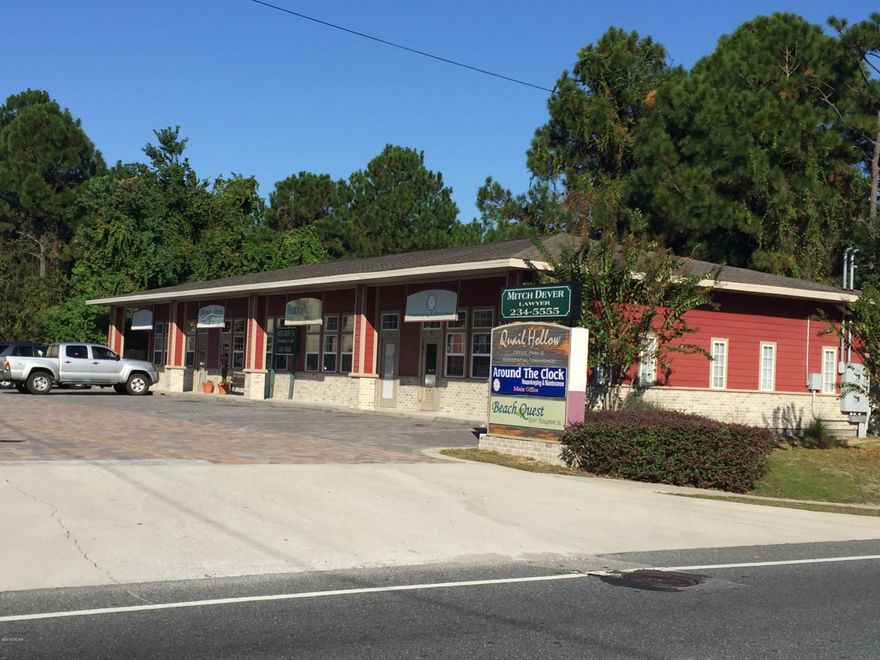 New commercial building. Quail Hollow is a small commercial site located near the intersection of Highway 98 and Thomas Drive (across from Navy Base). These offices are perfect as small executive offices. Each unit consists of 4 private offices, one kitchen/conference area, a small reception area and large bathroom. Nice, neat finish work and ready for immediate occupancy.