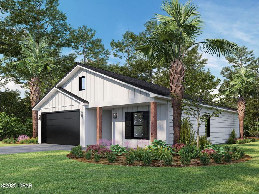 Located in desirable Sunny Hills Unit 1, this brand new luxury Horizon floor plan 3-bed, 2-bath home features 9 ft. ceilings, quartz countertops, tiled shower, and kitchen backsplash. Kitchen is styled with a trendy stainless, farmhouse apron-front sink, complete with commercial-style pull-down faucet. Premium vinyl plank flooring throughout (no carpet!), GE appliances, and soft-close shaker cabinets with black matte cabinet pulls, not to mention energy-efficient windows. Complimentary exterior colors offer maximum curb appeal. In this location, besides our own beautiful and popular Boat Lake Swimming & Recreation Park, County Library, Wilder Skate Park, plus so many fishing lakes and ponds, you will have easy access via newly 4-laned Hwy 77 to PC, PCB, with our gorgeous emerald green waters and white-sand beaches, Chipley and I-10 to the north by 20 minutes, and all the very best the Florida Panhandle has to offer. ***PS With an acceptable offer, you can get up to $10k in Buyer's pre-paids and closing costs PLUS your choice of blinds, refrigerator, or Washer/Dryer!*** Please call your favorite Realtor right now to tour this well-built, high quality home. It's not going to last! (** Notes: photos are renderings; Expected completion date is 10/30/25; Dawn floor plan, 2-bed, 2-bath also available to purchase. **)