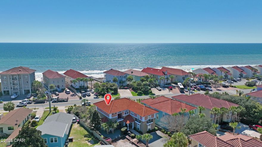 GULF VIEWS...This home sits on a nicely sized lot that the owner can build another guest house on with approval from HOA.  A truly one-of-a-kind opportunity, this stunning 4 bedroom/4.5 bath (den is set up for a 5th bedroom if needed) Mediterranean-style home in the highly sought-after private, gated community of La Valencia. Located just across the street from the Gulf of Mexico on the desirable west end of Panama City Beach, sitting on a large lot this masterfully designed property offers a luxurious lifestyle with exceptional resort style amenities that include a GULF FRONT pool with deeded beach access, fitness center, tennis court, heated pool in the community and hot tub.  Well designed home with attention to detail throughout offers high ceilings, crown molding, open concept kitchen with ample cabinets and counter space, first floor bedroom with private bathroom perfect for visiting guest or family.  Lovely Master Bedroom with private balcony for the evening sunset views.  The luxury master bathroom has a soaking spa tub and walk in tiled shower as well as double vanity. This hidden gem will check the boxes for most buyers. With low HOA fees, this property is perfect for vacation rentals, a private vacation home or full-time residence. Your favorite restaurants, shopping, and the endless entertainment and activity of Pier Park and 30A are merely minutes away. Located in close proximity to 30A, the tranquil beauty and all the commercial conveniences offered by this location make this escape a dream come true. This is one you must see. Call me today.