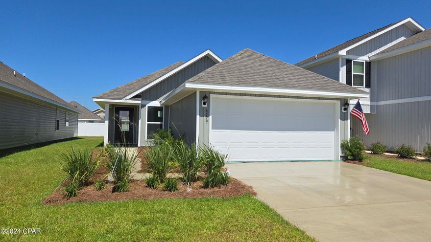 New Construction home in Liberty located at 6579 Kettles Street. The Celeste floorplan features a bright entry way afforded by the prairie door.  This 3-bedroom 2 bath, 1403 square foot home is an open floorplan.  The primary bedroom and bathroom are located off the entry at the front of the home.  The primary bathroom has double sink vanity, large shower, and a huge closet.  Proceed down the entry hallway passing the laundry area as you enter into the kitchen, dining, and family area.  The kitchen offers an island with space for bar seating.  On the opposite side of the home from the primary bedroom upfront, there are two spacious secondary bedrooms separated by another bathroom making this home a true split floorplan.
 Liberty neighborhood is conveniently located in beautiful Panama City off Star Avenue near 231. Located just 25 minutes from Tyndall Airforce Base, 20 minutes to hospitals, and less than 15 minutes to shopping, restaurants, and grocery stores you will be amazed at the convenience once you enter the winding entrance to this beautiful sanctuary. Liberty, D.R. Horton's premier new lifestyle community, offers a 7,500 square foot community center with full gym, wellness rooms and much more. Additionally, behind the community center is a water wonderland with resort style pool, splash pads, and an outdoor grilling kitchen with seating.