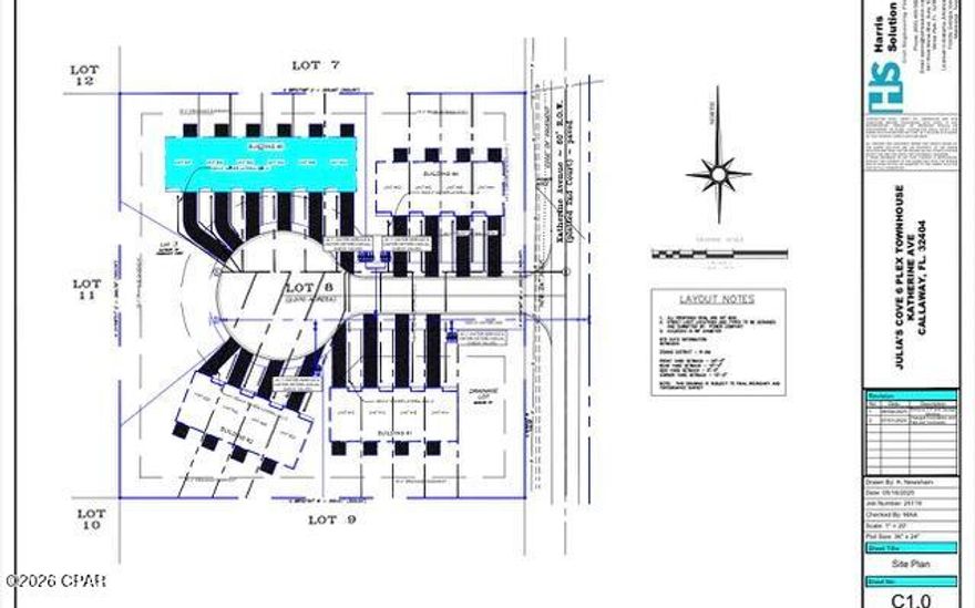 Prime ±2.07-acre development opportunity in Callaway, FL. ''Julia's Cove'' is an approved and fully planned townhome subdivision with site plans and elevations in place for up to 18 units. Property is zoned Low Density Commercial and has been cleared, offering a shovel-ready project with minimal upfront entitlement risk. Water and sewer are available at the street. Site features paved frontage on Katherine Avenue and a well-designed cul-de-sac layout maximizing density and efficiency. Located in a growing area with strong demand for workforce and military housing, just minutes from Tyndall Air Force Base, shopping, and major roadways. Ideal for build-to-rent or for-sale development.  Seller ready to move NOW.