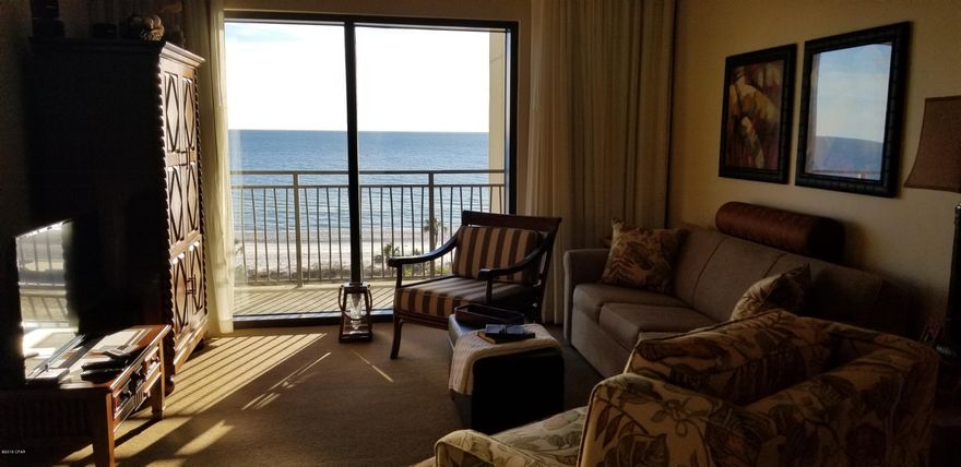 Enjoy the life of paradise in this beautiful condo with gorgeous gulf views from most every room.  The floorplan allows for this unit to be rented separately as an efficiency condo and a 1 bedroom/1bath or else rent the entire unit as a 2 bedroom, 2 bath.  ($45K Rental Projection!) Enjoy the best of both worlds and stay in part of it while bringing in income on the other part.  The condo has been very well kept with the seller not even wearing shoes inside so it looks like new.  And the location is premium with beachfront dining and Gulf World Marine park within walking distance and Pier Park only 1 mile away.  Where else can you get all of this below $300,000?  Sold with most everything included with the exception of a few items.  Ask your Realtor for the list of exceptions.