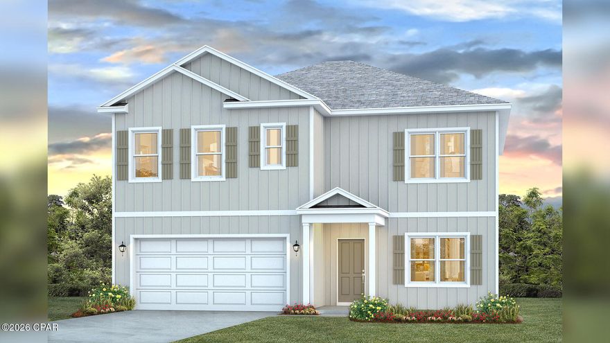 Welcome to 593 Hancock Way at Bayside at Ward Creek in Panama City Beach, Florida. This home is under construction and features the Carol floor plan. Entering this home, there is a bright study off the foyer that leads to the concept design living space. The open concept design seamlessly connects the living and dining areas to the kitchen making this floor plan ideal for entertaining or family gatherings. With EVP flooring throughout this home, there is a seamless transition between rooms. Additional features include elegant quartz countertops in the kitchen and bathrooms, soft-close cabinetry, and stainless-steel appliances that include a smooth top stove, microwave, and dishwasher.

An exceptional feature of this home is a guest bedroom on the main level as well as a full bathroom which allows for guests to have their own private retreat. An exceptional feature of this home is the guest bedroom and full bathroom on the main level.

The second level has an additional living area that is perfect for a game room or media area. The primary bedroom has a private ensuite bathroom which has a large soak tub, separate shower, double vanity with quartz countertops, and spacious walk-in closet. Leaving the primary bedroom, you will see the generously sized laundry room and another guest bedroom. Continuing along the hall you wind two additional bedrooms and a shared bathroom with a double vanity and separate water closet. For more information on this home, contact a D.R. Horton Sales Representative today.

Drawings, renderings, photos, square footages, floor plans and sizes are approximate and for illustration purposes only and will vary from the homes as built. Not all features available on all plans. Elevations and exterior materials may vary.