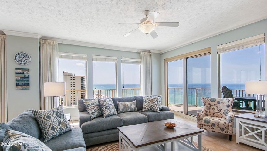 Step into one of the most sought-after 3-bedroom floor plans on the coast, where wall-to-wall windows frame panoramic views of the emerald Gulf waters, and natural light pours into every corner of this stunning residence. From the moment you enter, the spacious, open layout invites you to relax, unwind, and savor the beauty of beachside living.

Freshly painted and thoughtfully updated, this condo is a masterpiece of comfort and style. The renovated bathrooms feature new granite countertops, designer lighting and a tiled shower in the master bath. The living room boasts brand-new, coastal-chic furniture, including a sleeper sofa and large flat-screen TV, perfect for cozy nights after a day in the sun.

Step outside onto your expansive wrap-around balcony (with access from every bedroom)—your front-row seat to the most breathtaking views on the beach. Whether you're sipping morning coffee or enjoying a sunset cocktail, this private outdoor oasis is pure magic.

And the upgrades don't stop there: a new AC (2023), refrigerator (2025), and water heater (2021) mean peace of mind and modern efficiency. Fully furnished and rental ready, this condo also comes with an Excellent Rental History, making it not only a luxurious retreat but a smart investment. Amenities include a beach side pool, hot tub and a Tiki Bar and a fitness gym.

Ideally located near award-winning restaurants, shopping, and vibrant entertainment, everything you need is just minutes away. Whether you're looking for a personal getaway, a profitable vacation rental, or both—this exceptional Gulf-front condo delivers.

Don't just imagine the beach lifestyle. Live it. Your slice of paradise is waiting.