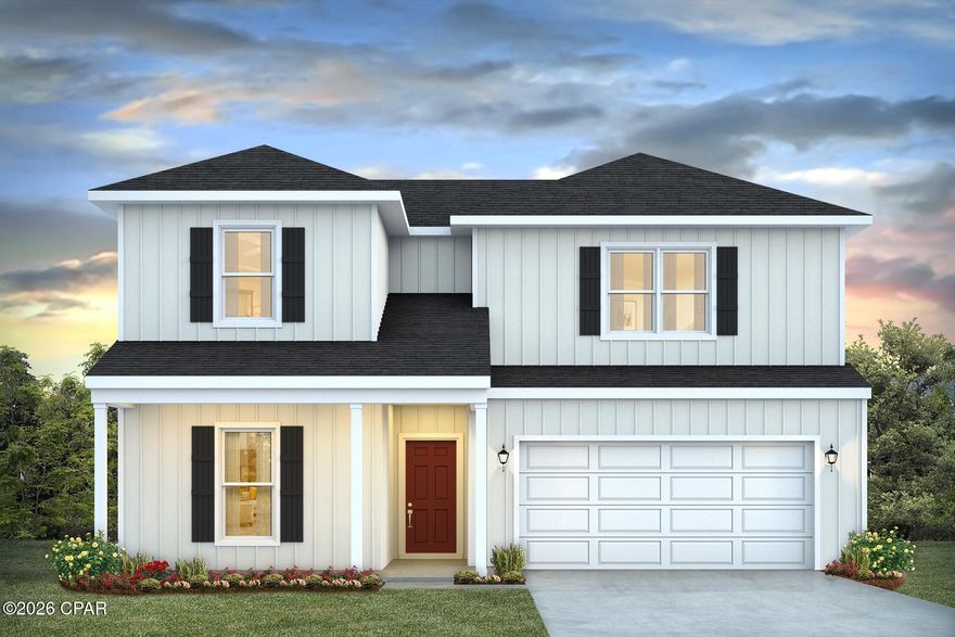 Welcome to 1080 Backwater Road, located at Windmark Beach. Introducing the Ozark a new plan featured at WindMark Beach in Port Saint Joe, Florida. This beautiful two-story home offers 4-bedrooms with 3-bathrooms, a 2-car garage, and a seamless open layout. At just over 2,400 square feet, there is plenty of room to enjoy this home at the lovely WindMark Beach community. As you enter the home on the first floor, you are met with the foyer featuring a full bathroom and first additional bedroom, perfect for guests. Walking past the foyer is a large open concept living space including the kitchen, living room and dining space. The kitchen includes quartz countertops, under mount sink, smooth top range, stainless steel appliances, pantry, stylish shaker cabinetry, and a center island. With natural light and nearby covered patio access, the living and dining area are integrated perfectly. Towards the back of the main living room is the primary bedroom. This bedroom is a spacious and relaxing space that includes an attached primary bathroom. The double vanity, separate toilet, shower and walk-in closet will provide a haven of relaxation. Returning to the foyer you will find stairs leading to the 2nd floor. The additional 2nd and 3rd bedrooms are both located on the 2nd floor with a gorgeous full bathroom. This bathroom features dual vanities, a soaking tub, and toilet. You will also find a second living space to use however it best fits your needs. In addition to all the features and amenities the Ozark Plan offers, this home is also outfitted with Smart Home technology, like all our beautiful homes at WindMark Beach. On the outside of the home, you will see beautiful Hardie board siding, a covered rear patio area, and spacious yards to enjoy those unbeatable Florida sunsets. The Ozark is an exciting addition to the lineup of homes at Windmark Beach. Enjoy all the amenities the Windmark Beach community has to offer complete with beautiful new homes, local food, shopping, boardwalks, and beach access! Windmark Beach amenities includes two pools, BBQ grills, 11 dedicated beach accesses, the village center, boardwalk, and is pet friendly! The community is golf cart friendly, and dogs are allowed on the beach! Schedule a tour to see this beautiful home today!