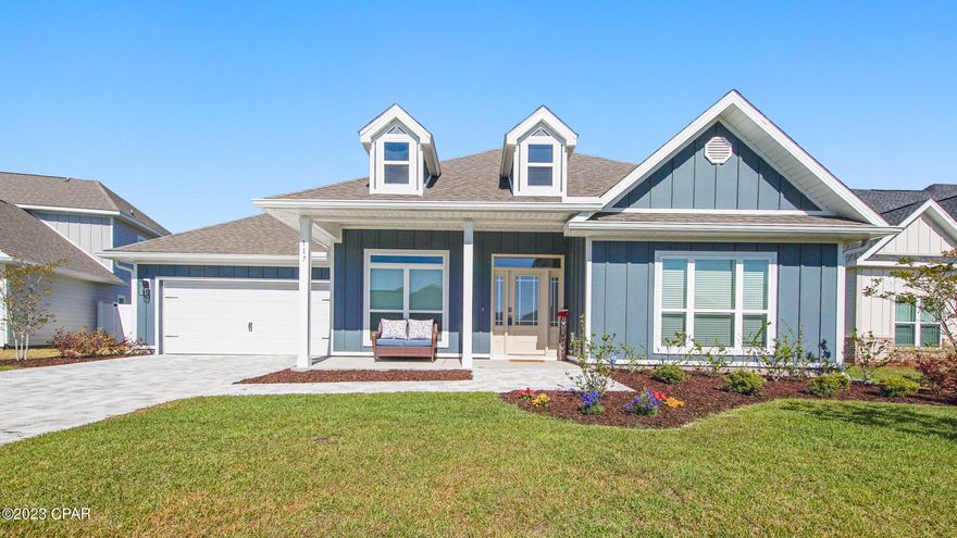 CURRENTLY UNDER CONTRACT, SELLER WILL CONSIDER BACKUP OFFERSWelcome to Plantation at College point! A gated community, playground located in the highly desired Lynn Haven. This beautiful 5 Bedroom/ 3 Bath home has so much to offer; inside you will find luxury vinyl plank throughout all common areas, formal dining to the left & bonus room/flex area to the right of the entryway. 2 secondary bedrooms & full bath as you make your way to the spacious open concept living/kitchen & eat-in area. The living room features double trey ceilings with crown molding; while the kitchen features granite countertops, stainless steel appliances, custom cabinetry, large walk-in pantry & more! Just off the kitchen sits 2 more secondary bedrooms & full bath. The primary suite offers a trey ceiling, separate The master bedroom features a tray ceiling with crown molding, double vanity's, garden tub, tiled shower, & walk-in closet. The exterior features a paver driveway, large front porch overlooking the playground; & large back patio! Schedule your private showing today! All measurements approx buyer to verify if important.