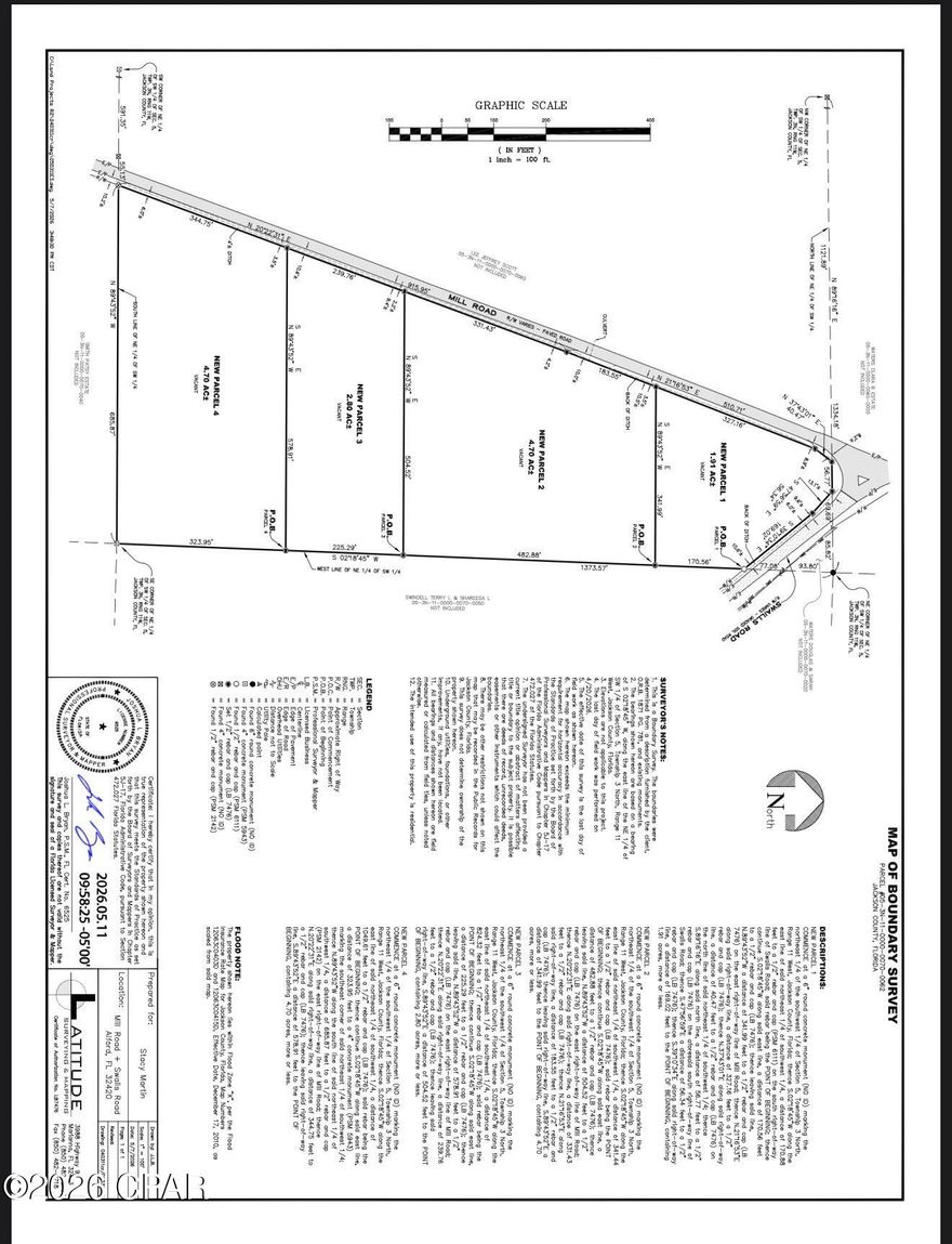An opportunity to own a 4.70-acre tract identified as Parcel 2, carved from a larger parent parcel in Alford, Florida. This parcel is to be sold as a separate tract, with boundaries and legal description defined by a final plat. An existing survey accompanies the offering to streamline due diligence. Situated in a rural setting, this flexible property can accommodate single family, agricultural, recreational, or other uses that comply with local zoning .