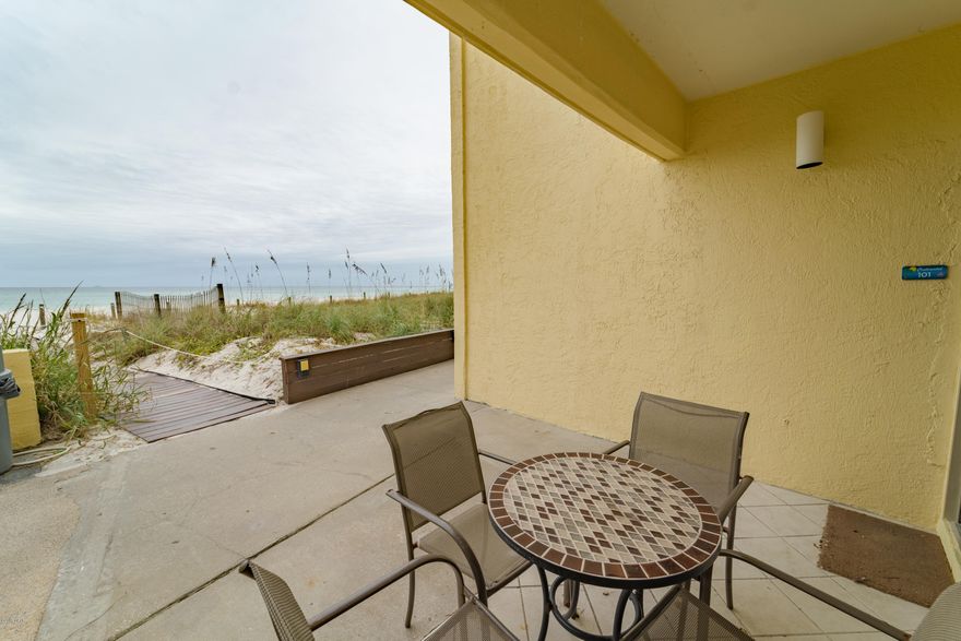 Gulf Front, ground floor unit that is next to the pool.Can it get any better? This unit makes the perfect get-away or beach rental. Condo is located at the Continental Condominiums. This sought after complex has just enough amenities that include a Gulf front pool, a beach burger and daiquiri shack and a picnic area. The HOA is all inclusive, including the utilities. This complex is located across from Gulf World, next to The ''Barefoot Restaurant'' and just down the beach from Pier Park. It is a FANTASTIC location.