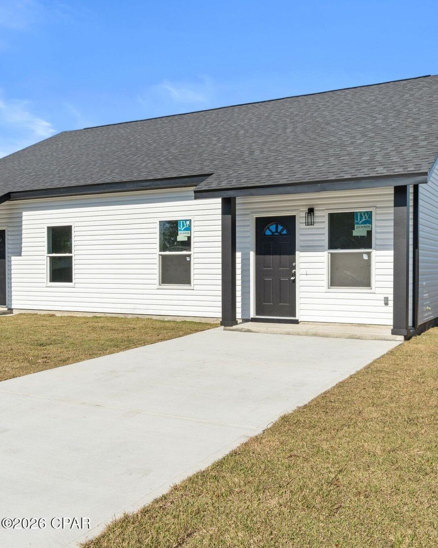 Recently repositioned to a highly competitive price, this newly completed duplex unit offers exceptional value for both investors and first-time homebuyers. Price reflects one individual unit (one side of the duplex). Each unit has its own separate parcel, utilities, and individual ownership structure. Featuring 2 bedrooms, 2 bathrooms, plus a flexible bonus room ideal for an office, nursery, guest room, or small bedroom. Originally designed and built with long-term durability and low maintenance in mind, this property incorporates quality materials and construction standards well suited for both owner-occupants and rental investment purposes. Construction features include 2x6 exterior walls, 9-foot ceilings, and double-insulated 8-inch dividing walls for enhanced durability, energy efficiency, and sound reduction. Interior finishes include waterproof 12-mil LVP flooring, quartz countertops, plywood cabinetry, and modern fixtures throughout. The property also features a fully sodded yard and a concrete driveway with parking for 2 vehicles. Conveniently located near Tyndall AFB, shopping, schools, restaurants, and the beaches. All four units have recently entered the market. Contact listing agent for current availability and potential multi-unit purchase opportunities. Seller is motivated and willing to consider buyer incentives.