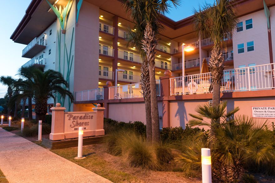 Beautiful 2 BD/2 BA 3rd floor condominium with Gulf Views from the balcony, living room and from the master bedroom. Paradise Shores has semi-private deeded beach access across HWY 98 in front of the property. Spacious condo with a lot of storage space to make it your home, or an excellent short term vacation rental. The unit is being offered mostly furnished and is turn-key ready. Guest Bedroom includes custom built Murphy Bed. The Paradise Shores complex offers a large pool and Hot Tub with Gulf Views, exercise room, 2 level parking and secure building entry. The unit itself has granite counter tops, 9 foot ceilings, private balcony and a LARGE Master Bathroom. You need to see this property to appreciate everything it has to offer. Reduced, Sellers are motivated to sell.