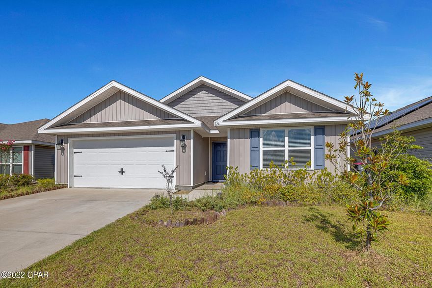 This residence is located in Bridge Harbor, the newest and largest subdivision in Callaway and super close to Tyndall Air Force Base. The Ryder floor plan features 4-bedrooms and 2 bathrooms split floor-plan with open concept kitchen, living and dining area. Spacious primary suite with windows to the fully fenced backyard and the other 3-bedrooms and laundry room are situated in the front of the home. The main living areas have vinyl flooring, and carpet in the bedrooms.  8' ceilings and recessed lighting throughout. Bridge Harbor is a well-established community with a beautiful lagoon pool, ponds and waterfront homes where you frequently can feel the breeze from Callaway Bayou. All Information is deemed to be reliable, but is not guaranteed, buyer to verify if important.