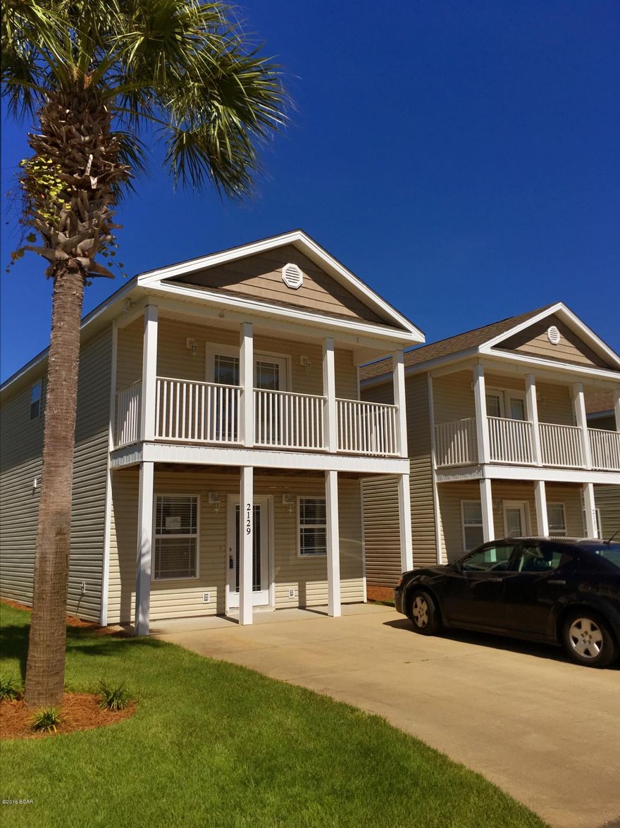 Sterling Cove offers an opportunity to be in a centralized beach location in a gated community with a pool for a very affordable price. This home is nicely equipped with a covered porch downstairs with extra storage and balcony upstairs off the master bedroom. The kitchen has plenty of cabinet space is open to the living room. This home has a great view of the community lake. The home has tile in kitchen, living room and bathrooms